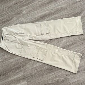 PrettyLittleThing Cream Cargo Track Pants